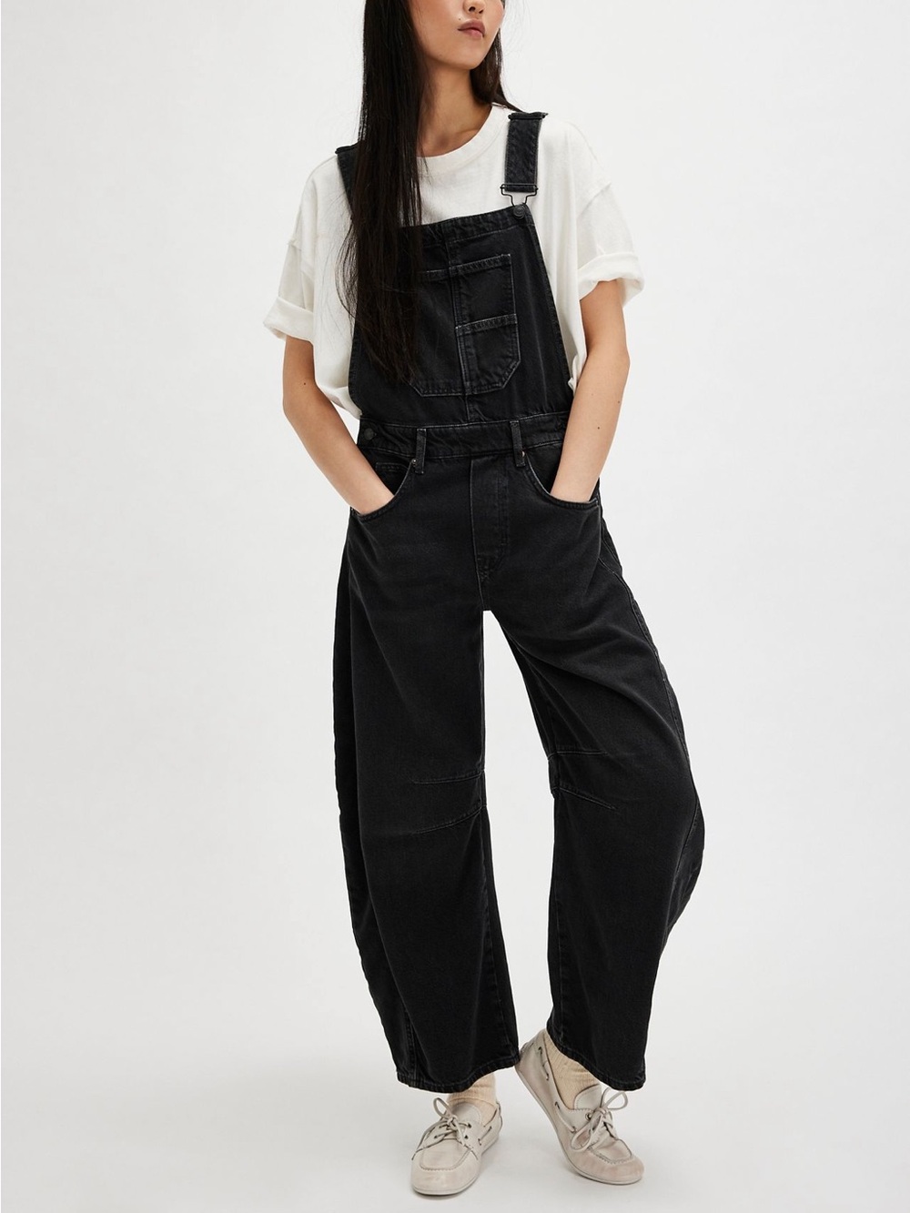 We The Free Good Luck Barrel Overalls In Washed Black NWOT Size S